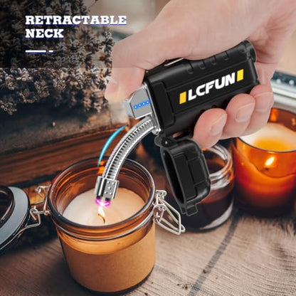 Retractable Neck Plasma Lighter with Flashlight – Windproof USB-Rechargeable Arc Lighter for Camping, Outdoor Gear (Camouflage)