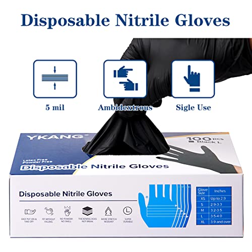 YKANG Black Disposable Nitrile Gloves,Latex Free Disposable Gloves 100 PCS,Food Safe Food Prep Cooking Gloves - color: Black, size: Medium (Pack of 100)