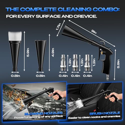 Detailing Car Cleaning Gun Interior Dryer Air Blow Gun, High Pressure Blower Gun, Car Detailing Tools for Quickly Blowing Out Dirt and DustWorking with Air - color: Silver