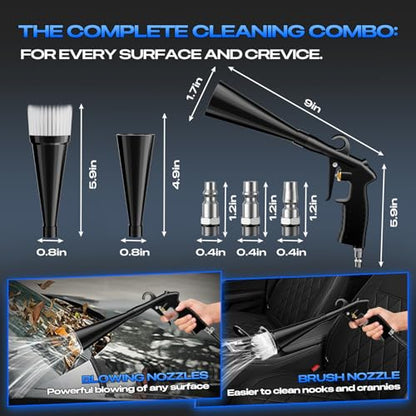 Detailing Car Cleaning Gun Interior Dryer Air Blow Gun, High Pressure Blower Gun, Car Detailing Tools for Quickly Blowing Out Dirt and DustWorking with Air - color: Silver