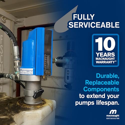 Macnaught Ratio 5:1 Air Operated Pneumatic Oil Transfer Pump. Engine and gear oils up to SAE140, auto trans, hydraulic fluid and anti-freeze/anti-boil (NOT for Gasoline or Diesel)