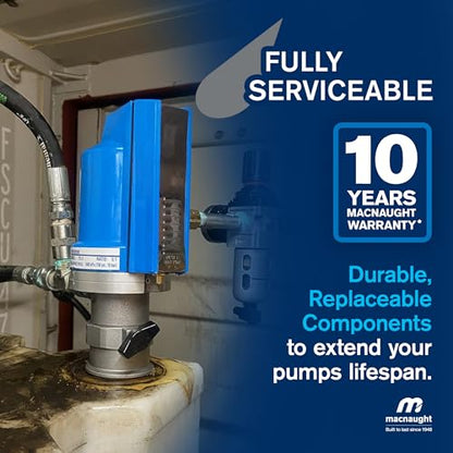 Macnaught Ratio 5:1 Air Operated Pneumatic Oil Transfer Pump. Engine and gear oils up to SAE140, auto trans, hydraulic fluid and anti-freeze/anti-boil (NOT for Gasoline or Diesel)