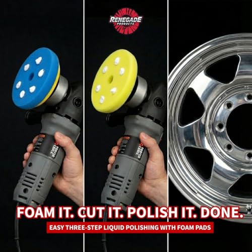 Renegade Liquid Cut & Polish Combo – Ultra Cut & Pro Red Metal Polishes with Blue and Yellow Foam Pads – 2-Step Aluminum & Stainless Steel Restoration Kit