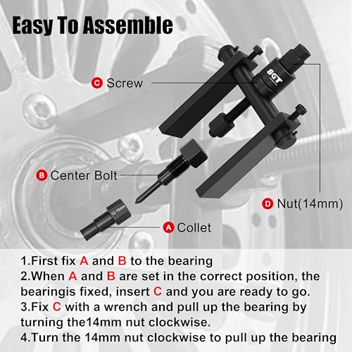 SGT 12pcs Blind Hole Collet Bearing Puller Set,Internal Bearing Extractor Puller Kit,Motorcycle Bicycle Wheel Bearing Removal Tool,Slide Hammer Bearing Puller with Expandable Collets 8-32mm
