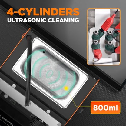 Fuel Injector Cleaner Machine, 4 Cylinder 9 Test Modes Auto Fuel Injector Tester and Cleaner Kit, Ultrasonic Cleaning Kit for 5V to 12V Motorcycle Car Injectors