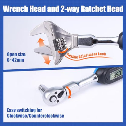 Wisscool Digital Torque Wrench, 5-99.6 ft.lb/6.8-135 N.m | HVAC Torque Wrench with 42mm Jaw, 1/2 Drive Ratchet 3/8 Adapter ±2% Accuracy, Vibration Buzzer, LED Indicator for Split AC - size: Open Head/5-99.6 ft.lb