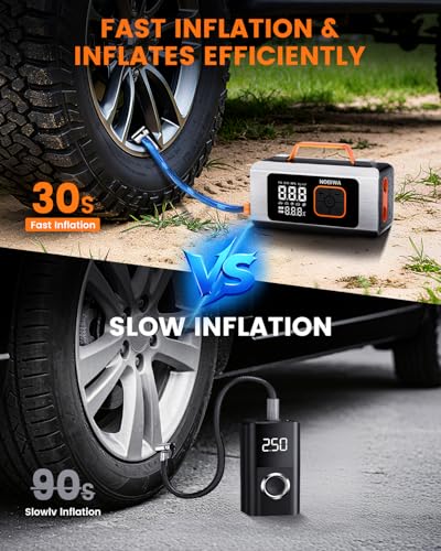 Tire Inflator Portable Air Compressor,150PSI,100% Duty Cycle & Dual Cylinder Bike Pump, 6X Faster Inflation,tire inflator portable air compressor for car,air mattress,Bicycle,Balls,LED Light