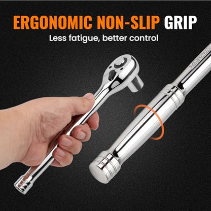 1/2" Drive Ratchet Wrench Set, 90T Quick-Release Reversible Ratchet, Cr-Mo Head with 5" Extension Bar for Automotive & Home Repair - size: 1/2"