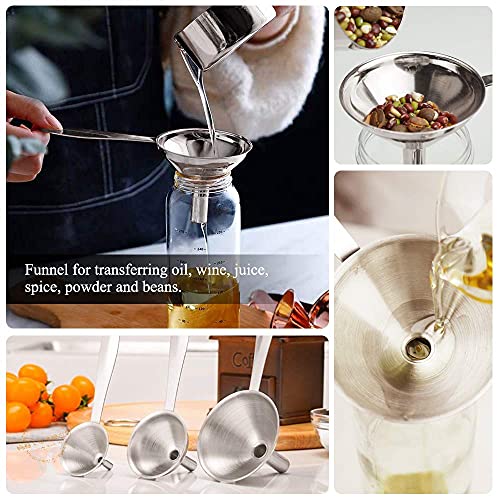 Small Funnels for Filling Bottles Stainless Steel Kitchen Funnels (Long) | 3 Pcs Food-grade Metal Kitchen Funnels Set for Transferring Essential Oils Liquid Fluid Spice Dry Ingredients Powder,Durable - size: ‎Long-handled funnel