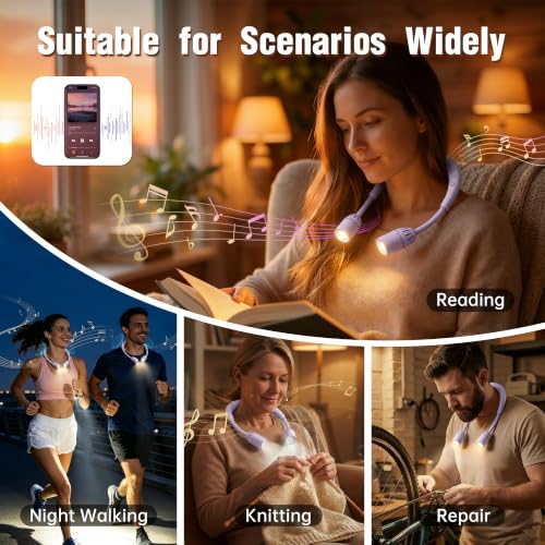 LED Reading Light with Bluetooth Speaker,Bendable Neck Light 2600mAh | Book Light,5.7oz adjustable angle,5 modes 80H+,500 lumens rechargeable,for camping hiking Knitting reading repairing,Purple - color: Purple