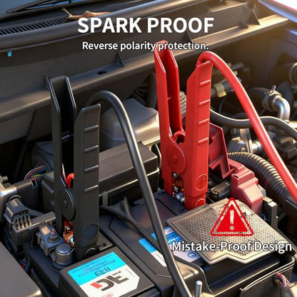 2000 Peak Amp Car Battery Jump Starter, 12V Booster for Up to 8.0L Gas & 8.0L Diesel Engines, Portable Jump Box with LED Light, USB & DC Ports