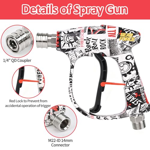 Bear Force High Pressure Washer Gun 3000 PSI Max, Power Washer Short Gun M22-ID14mm with 1/4“ Quick Connector, Car Wash, Car Cleaning, Car Care Detailing - size: A. Single Gun