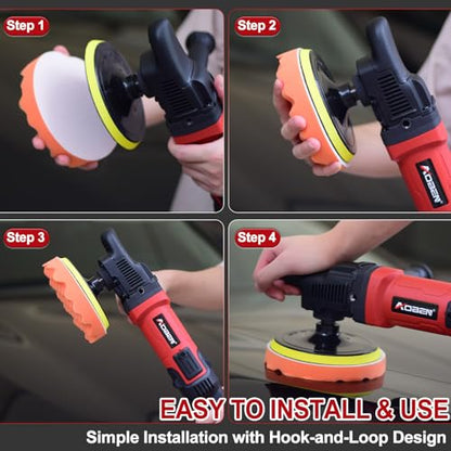 AOBEN 6/7 inch Buffer Polisher,Rotary Car Buffer,1600W Car Polisher Waxer Kit with 6 Variable Speed 1000-3500RPM & 4 Polishing Pads,Detachable Handle for Car Polishing and Waxing - size: AT3501C-1