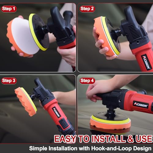 AOBEN 6/7 inch Buffer Polisher,Rotary Car Buffer,1600W Car Polisher Waxer Kit with 6 Variable Speed 1000-3500RPM & 4 Polishing Pads,Detachable Handle for Car Polishing and Waxing - size: AT3501C-1