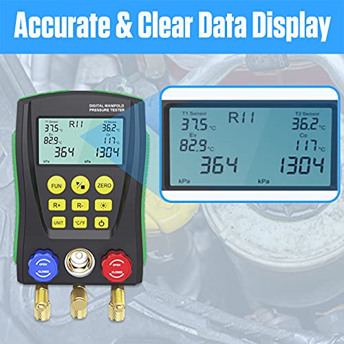 PLAYOCCAR HVAC Digital Manifold Gauge Kit for AC & Refrigerator | Vacuum, Pressure & Temp Testing, Diagnostic Set for AC & Refrigerator Maintenance, Recharge Tool