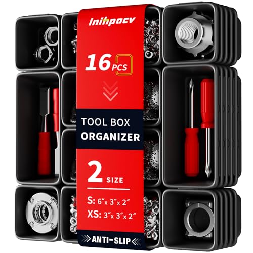 16 PCS Small Parts Tool Box Organizer Trays, tool box trays organizer for Toolbox Organization, Parts Trays and Screw Organizer Box for Tool Chest, Garage Drawers and Workbench - color: 16PCS(S+XS)