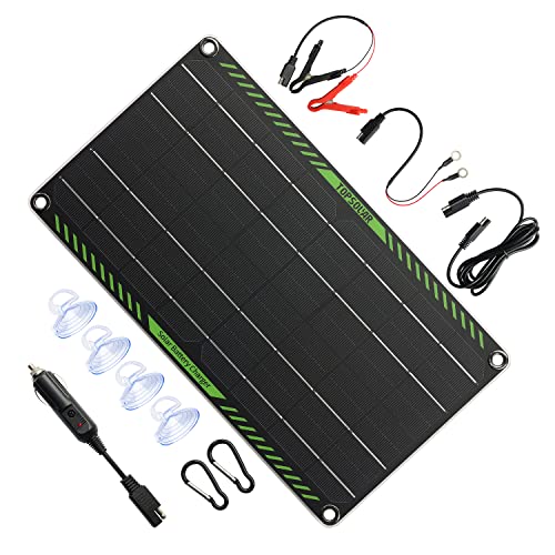 Topsolar 10 Watt 12 Volt Solar Trickle Charger 10W 12V Solar Panel Car Battery Charger Portable Solar Battery Maintainer for Car Motorcycle Boat Marine RV + Cigarette Lighter Plug Alligator Clip - size: 10W