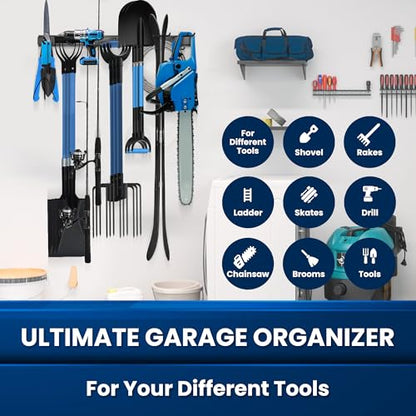 96'' All-Metal Garage Tool Organizer Wall Mount – Heavy-Duty Tool Rack Holds 960 lbs, Adjustable Hooks for Garage, Yard, and Garden Equipment - size: 96" Alloy Steel