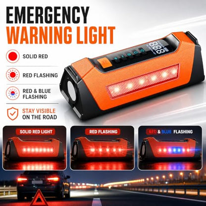 1500A Jump Starter with Air Compressor, 10000mAh Portable Car Battery Jump Starter with 180 PSI Tire Inflator, 12V Jump Box Charger with Flashlight LED Warning Light