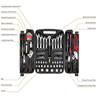 TLGREEN 95-Piece Car Tool Kit with Storage Case, Red | Marine Tool Kit with Wrench, Pliers, Sockets And Bits; Organized Repairs for Boats, Vehicles And Household Maintenance - color: Red