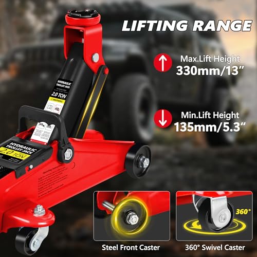 2 Ton (4000 lbs) Capacity, Low Profile Hydraulic Trolley Service/Floor Jack Combo with 2 Ratchet 3 Ton Jack Stands, tire Repair kit, 14-inch Wheel Cross Wrench - color: 2Ton with Jack stands+Tire repair kit+Wrench Red