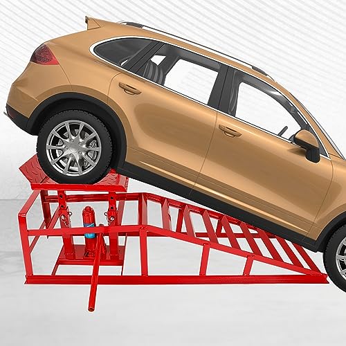 1 Pack 11000lbs Automotive Car Service Ramp Low Profile Car Lift Service Ramp Truck Trailer Garage, Height Hydraulic Vehicle Ramp Lift, Automotive Hydraulic Lift Repair Frame 5T 5 Tons (Red) - color: Red, size: 1 Pack