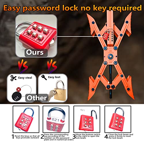 Camper X-Shaped Wheel Chock Stabilizer, 2 Sets RV Stabilizer Wheel Chock Scissor, X Chocks Wheel Stabilizer for Travel Trailer Tires Allow Drill Adjust with Hex Socket, Tool Kit and Password Locks-Red - color: red