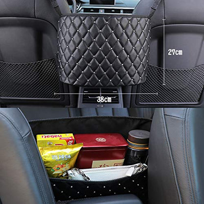 Car Net Pocket Handbag Holder with Diamond Bling Driver Netting Pouch, Handbag Holder Front Seat, Barrier of Backseat Pet Kids Storage & Pocket (Black with Diamond) - color: Black with Diamond