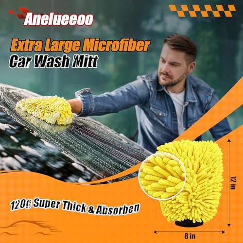 Car Wash Mitt Microfiber, Premium Chenille Microfiber Wash Car Mitts Sponge Scratch Free & Lint-Free, Mitts Waterproof Lining 4 Pack Yellow (8''X12'') - size: XCST_8X12IN_YE_4PCS