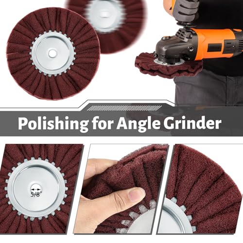Tallew 7 Pcs 8" Airway Buffing Wheel Kit in Diameter 5/8" in Arbor Hole, Aluminum Metal Polishing Wheel and Polishing Compound for Angle Grinder Mirror Finish (Brown) - color: brown, green and white