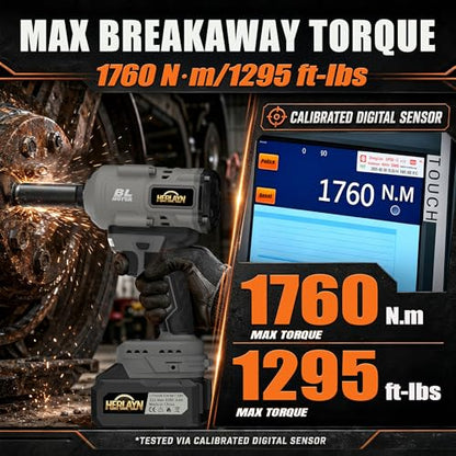 1/2" Cordless Impact Wrench MAX1760N.m Brushless, Dual 4.0Ah Battery - color: Grey