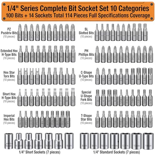 130 Pieces 1/4 Inch Drive Socket Ratchet Wrench Set, Mechanic Tool Set, with Bit Socket Screwdriver Set Metric and Extension Bar for Auto Repairing and Household - color: Silver-130pcs