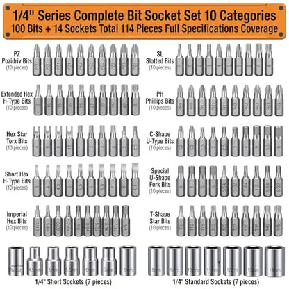 130 Pieces 1/4 Inch Drive Socket Ratchet Wrench Set, Mechanic Tool Set, with Bit Socket Screwdriver Set Metric and Extension Bar for Auto Repairing and Household - color: Silver-130pcs