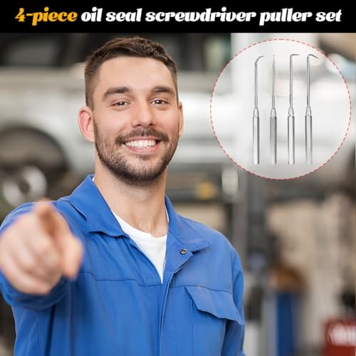 4PCS Precision Car Hook and Pick Set, Steel Leather Vehicle Pick Hook Puller Remover with Aluminum Handle, Automotive Puller Tools for O-Rings ＆ Oil Seals, Universal Fit