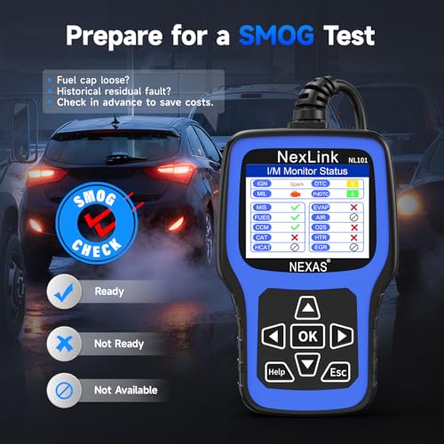 NEXAS NL101 OBD2 Scanner with Battery Tester for All US Vehicles Since 1996 | Check Engine Code Reader, Car Diagnostic Scanner with Live Data, Freeze Frame, I/M Readiness, Read and Clear Fault Codes - color: black