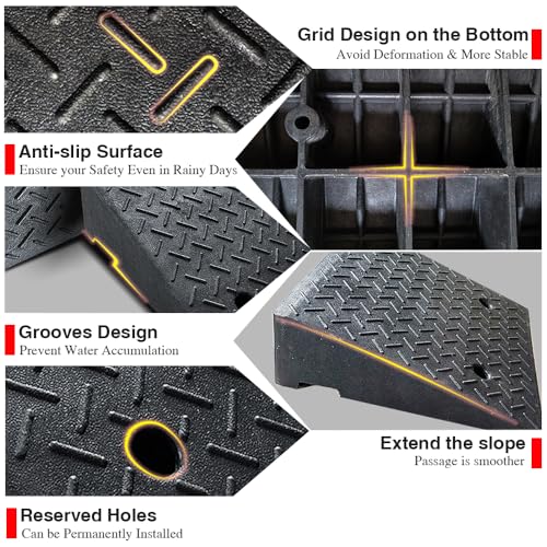 2 Pack Driveway Curb for Ramps, Portable Heavy Duty Rubber Shed, Suitable for Cars, Bicycles, Motorcycles, Wheelchairs, Lawn Mowers, Mobile Pets (19.7 x 19.7 x 6 Inch) - size: 6" Rise