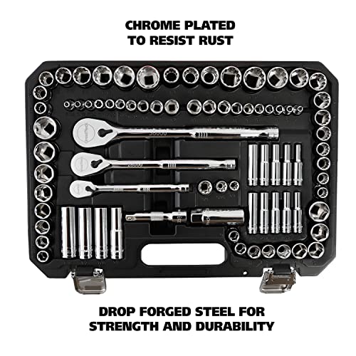 GreatNeck 82-Pc Mechanic Tool Set, SAE & Metric Socket and Ratchet Set, Mechanic Gifts, Tool Box with Tools, 1/4", 3/8", 1/2" Drive, Durable Storage Case - style: 82-Piece Mechanic's Set