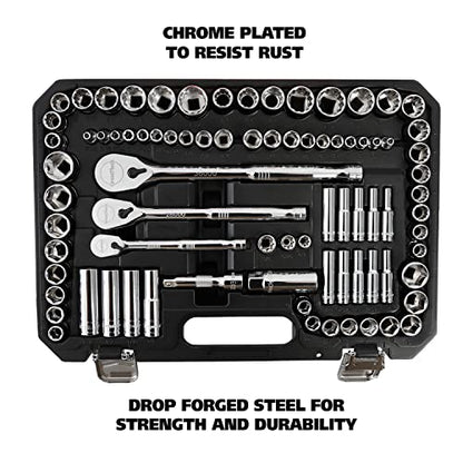 GreatNeck 82-Pc Mechanic Tool Set, SAE & Metric Socket and Ratchet Set, Mechanic Gifts, Tool Box with Tools, 1/4", 3/8", 1/2" Drive, Durable Storage Case - style: 82-Piece Mechanic's Set