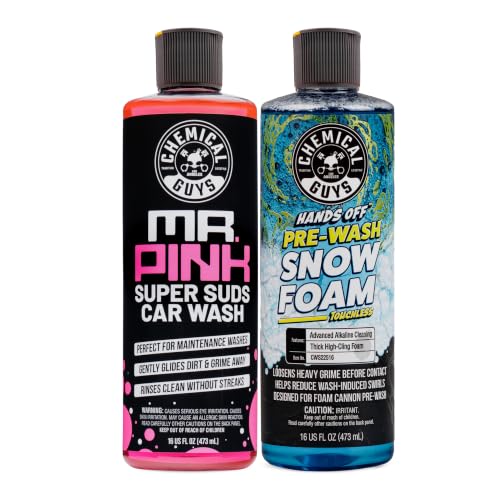 Chemical Guys, Hands Off Touchless Pre-Wash & Mr. Pink Car Wash Soap Kit | Touchless pre-soak lifts dirt and road film, paired with Mr. Pink foaming soap for a safe two-step wash, 16 oz each - style: 16 Fl Oz + Hands Off Pre Wash