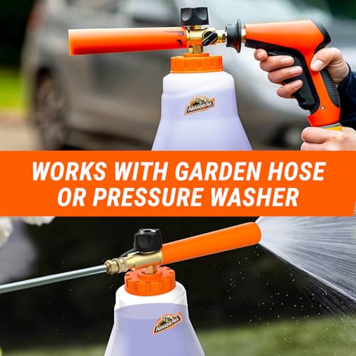 Armor All 2-in-1 Foam Cannon Kit for Garden Hoses and Power Washers | 3-piece car washing kit with 40-ounce reservoir, marked fill lines, and compatibility with 500 to 3,500 PSI units - size: 1 Count (Pack of 1), style: Foam Cannon (1 pack)