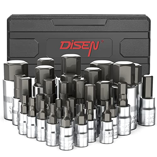 DISEN 32-Piece HEX Bit Socket Set | SAE & Metric Allen Wrench Socket Set with Enhanced Storage Case, Premium Heat Treated Chrome Vanadium Steel & S2 Alloy Steel - style: Hex Bit Socket Set