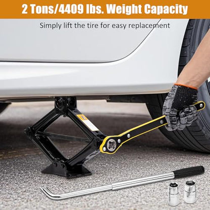 Car Jack Kit 2 Ton (4,409 lbs) Portable Scissor Jack for Car, Tire Jack Changing Kit with Lug Wrench, Black