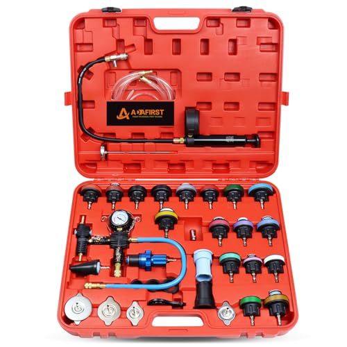 33PCS Radiator Coolant Pressure Tester and Vacuum Refill Tool Kit, Automotive Cooling System Manual Leak Test & Pneumatic Fill Filling Filler Set Universal for Car Truck Airlift, Red - color: Red Case