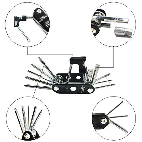 WOTOW Bike Repair Tool Kit & Bike Saddle Bag, 14 in 1 Bike Chain Tool Hex Key Wrench Maintain Accessories Multitool Set with Portable Under Seat Bag for Road Mountain Commuter Bicycle - style: 14 in 1 Multitool (Black)
