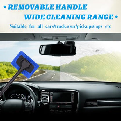 Car Window Cleaner, Car Windshield Cleaner Tool, Windshield Cleaner Inside with Extendable Handle and 4PCS Washable Reusable Cloth Pad, Car Tools Universal Auto Wiper Cleaning - color: Dark blue