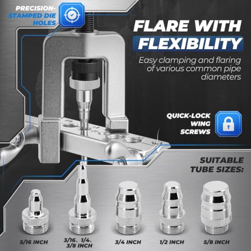 Flexzion Flaring Tool HVAC Kit for Copper Tubing - 45 Degree Single Flare & Swaging Tool Set, 1/8 to 3/4 Inch Pipe Tube Flaring Kit for HVAC, Refrigeration, Automotive & Plumbing with Carrying Case