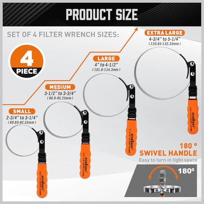 11-Piece Oil Filter Wrench Set with Storage Case - Swivel Wrenches Fit 2-3/4" to 5-1/4", Adjustable Filter Pliers (9" & 12"), Valve Lapper Set, 3-Jaw Socket, Ratchet Handle for Garage, Roadside Repair