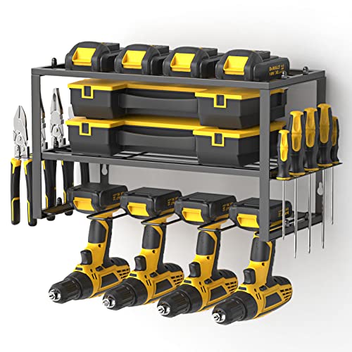 Spacecare Power Tool Organizer- Power Drill Tool Holder- Heavy Duty Tool Shelf & 1 Pack 3 Layers Tool Rack Cordless Drill Holder- Floating Tool Shelf Wall Mounted Tool Storage Rack for 4 Drill Holders - style: 4 Drill Holders A