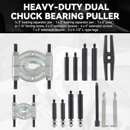 [14pcs] Heavy-Duty Dual-Chuck Bearing Separator Puller Kit Set Max Capacity 5-Ton Fits Versatile Use, Red Storage Case