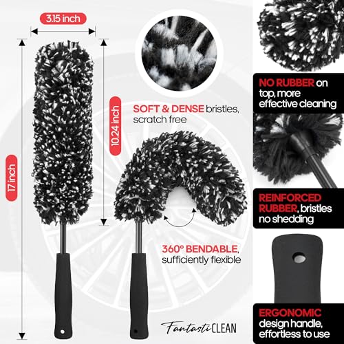 Fantasticlean 7PCS Wheel Tire Brush Kit for Car Detailing Cleaning | Tire Brush, Soft Rim Brush, Bendable Wheel Cleaner Brush for Cleaning Wheels, Double-Ended Detailing Brush, Applicator Pads - size: 7PCS-WDK004
